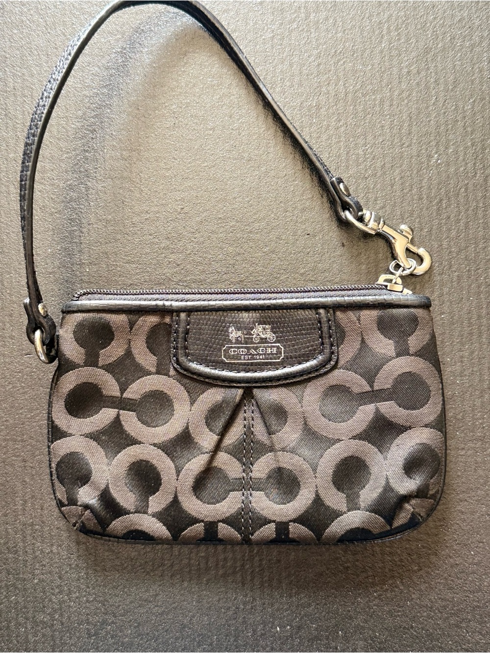 Coach Black Signature Pattern Wristlet